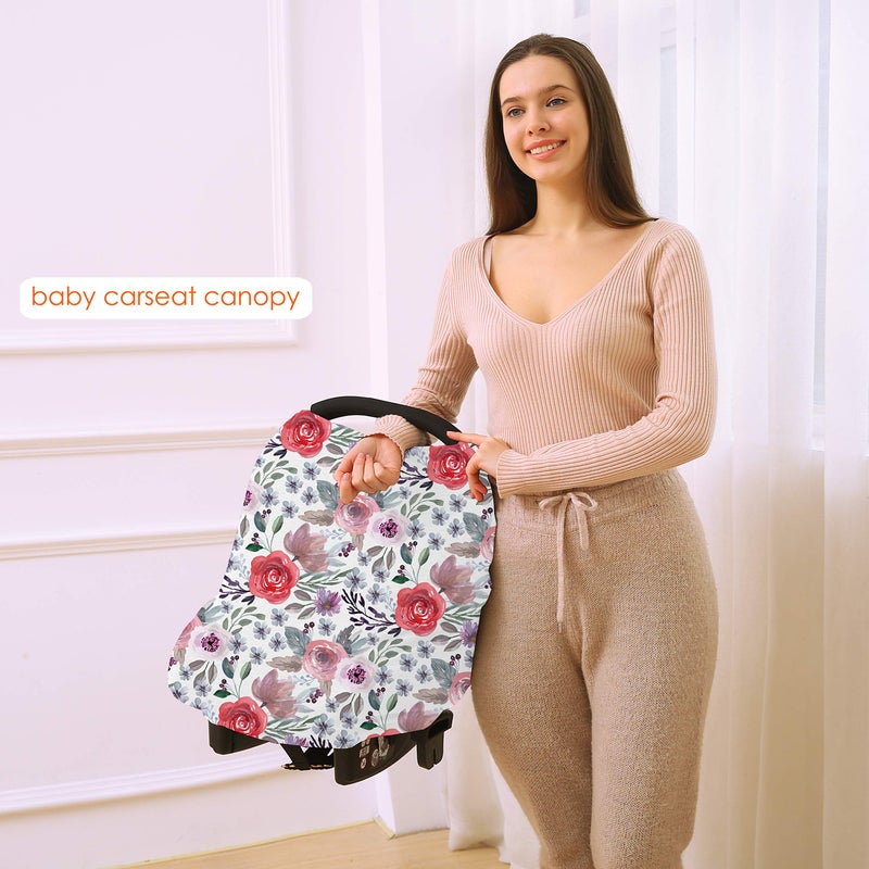 Hicoco Multi-use Canopy Breastfeeding Cover - Car Seat Canopy for Babies  Stretchy Carseat Cover  Boys and Girls Shower Gift (Purple Flower) - Image 3